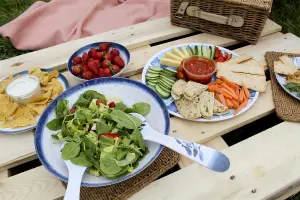 Purely Home Coastal Melamine Round Platter, Salad Bowl & Servers Set