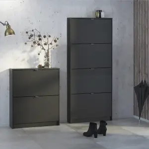 Shoes Shoe cabinet  w. 4 tilting doors and 2 layers Matt Black