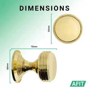 AFIT Lined Door Knobs Polished Brass - 4 Pairs of Mortice Knobs (55mm) for Internal Doors