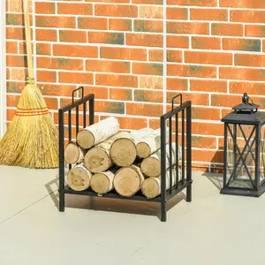 Outsunny Firewood Log Holder Wood Storage Rack w/ Handles Outdoor Indoor, Black