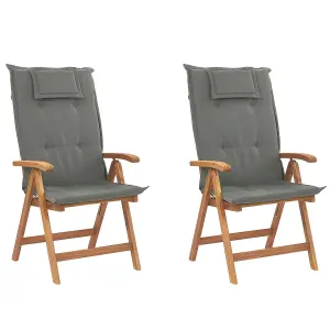 Set of 2 Garden Chairs with Cushions JAVA Acacia Wood Graphite Grey