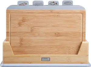 Cooks Professional Bamboo Index Chopping Boards Set of 4 Grey Tabs