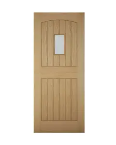 Stable Frosted glass Frosted Glazed Cottage Wooden White oak veneer External Front door, (H)2032mm (W)813mm