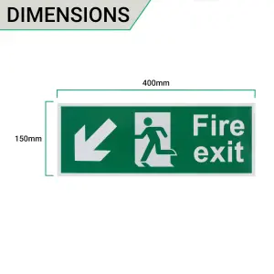 EAI - Fire Exit Sign Arrow Man Down Left 400x150mm Self Adh Semi Rigid PVC