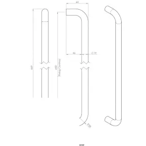 2x Round D Bar Pull Handle 469 x 19mm 450mm Fixing Centres Satin Stainless Steel