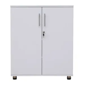 Storage Cabinet White Wooden Cupboard Filing Cabinet with 2 Shelves - 2 Door Lockable Cupboard Under Desk Office Unit Organiser