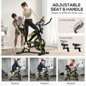 SPORTNOW Indoor Exercise Bike Stationary Bike for Home Gym Workout, Yellow