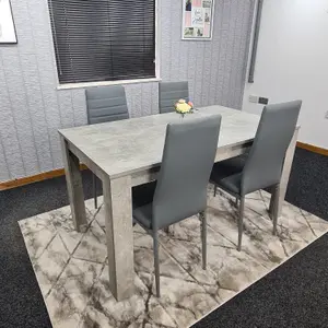 Grey Dining Table and 4 Chairs Stone Grey Effect Kitchen Wood Set 4