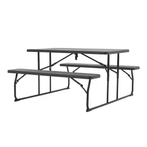 Black Picnic Foldable Table Bench Set 4 Seater Camping Table Set Garden Picnic and Bench Set