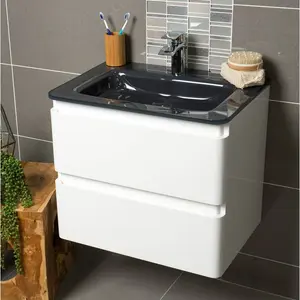 Bridge 595mm Single Bathroom Vanity with Integrated Resin Basin White / Grey