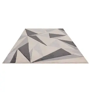 Cream Grey Geometric 13mm Thick Stain-Resistant Rug For Bedroom, Dining Room, Easy to Clean Modern Rug-120cm X 170cm