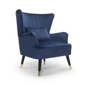 Velvet Blue Camila Accent Wingback Chair with Footstool