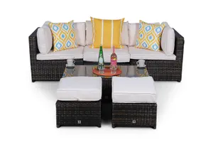 Amalfi 6 Seat Rattan Garden Sofa Set with Coffee Table and 2 Stools - Brown