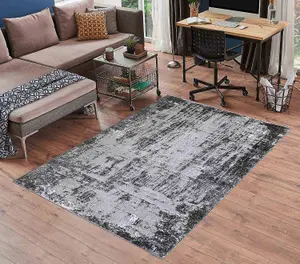 Serenity Modern Abstract Abrasion Contemporary Area Rugs Black 120x170 cm