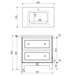 Beckett White Floor Standing Traditional Bathroom Vanity Unit with White Worktop & Ceramic Basin (W)800mm (H)850mm