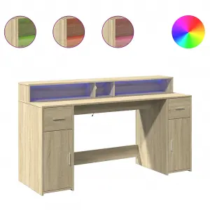 Berkfield Desk with LED Lights Sonoma Oak 160x55x91 cm Engineered Wood