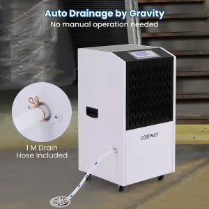 COSTWAY 120 L Commercial Dehumidifier w/ Drain Hose & 24H Timer & 4 Wheels