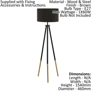 Tripod Floor Lamp Light Cappuccino Gold Shade 1 x 60W E27 Bulb Standard