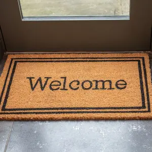 Printed Natural Coir Door Mat Novelty Welcome Decorative Heavy Duty Entrance Mat 45cm x 75cm Indoor / Sheltered Outdoor Use