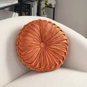 Orange Round Velvet Throw Pillow Sofa Cushion Decorative  35cm