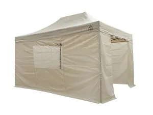 All Seasons Gazebos 3x4.5 Full Waterproof Pop Up Gazebo with 4 Lightweight Side Panels and Accessories Beige