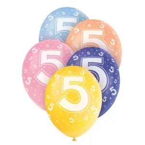 Unique Party 12 Inch Birthday orted Latex Balloons (Pack Of 5) 5 Multicoloured (One Pack)