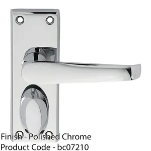 Straight Victorian Privacy Latch Door Handle - Polished Chrome Lever Backplate