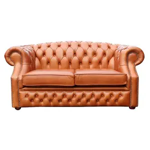 Chesterfield 2 Seater Old English Tan Leather Sofa Bespoke In Buckingham Style