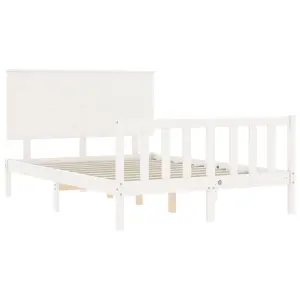 Berkfield Bed Frame with Headboard White Double Solid Wood