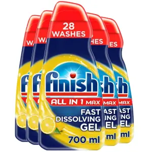 5 x Finish All In One Max Dishwasher Degreaser Fast Dissolving Gel Lemon 700 ml