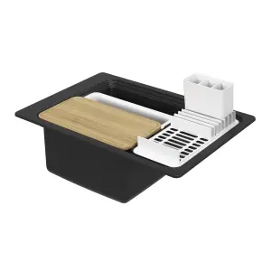 GoodHome Romesco Black Composite quartz 1 Bowl Sink & drainer 515mm x 772mm