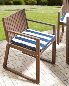 Set of 8 Garden Chairs with Cushions SASSARI Acacia Wood Navy Blue