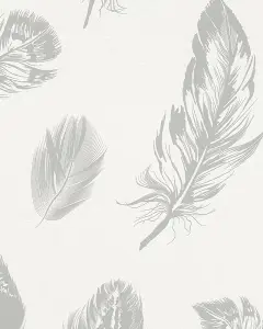 Galerie Imagine White Silver Bold Feathers Embossed Wallpaper