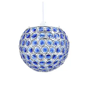 Modern Round Globe Easy Fit Pendant Shade with Small Blue Acrylic Bead Jewels