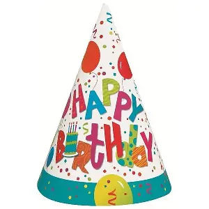 Unique Party Jamboree Birthday Party Hats (Pack of 8) Multicoloured (One Size)