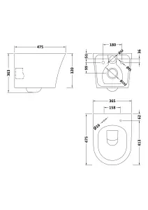 Rimless Wall Hung Toilet Pan & Soft Close Sandwich Seat - 363mm x 365mm x 475mm