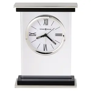 Modern & Contemporary Roman Numeral Quartz Movement / Crystal Alarm Tabletop Clock in White/Black/Silver 17.8" H x 14" W x 5.1" D