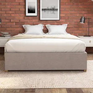 Aspire Upholstered Platform Ottoman Bed Frame UK Made, Kimiyo Linen Silver, Size Double