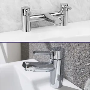 Nes Home Bridge Chrome Round Deck Mounted Bath Filler & Basin Single Lever Mixer