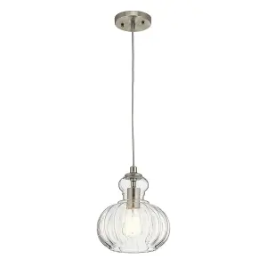 1 Bulb Ceiling Pendant Light Fitting Brushed Nickel LED E27 60W Bulb