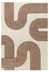 Brown Cream Handmade Modern Abstract 12-14mm Thick Stain-Resistant Rug for Bedroom, Living, & Dining Room-200cm X 300cm