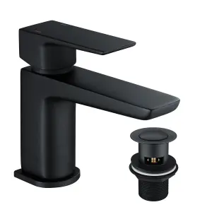 Matt Black Square Basin Mono Mixer Tap & Clicker Waste