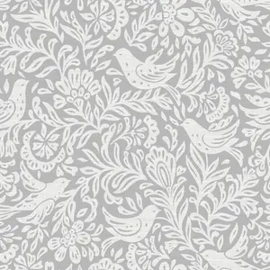 Rasch Grey Birds & leaves Embossed Wallpaper