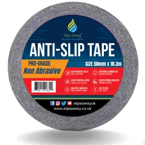 Non Abrasive Resilient Soft Touch Textured "Rubber Feel" Anti-Slip Tape by Slips Away - Black 50mm x 18.3m