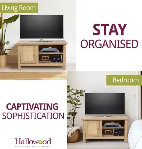 Hallowood Furniture Newquay Oak Effect Small TV Stand with Real Rattan Front