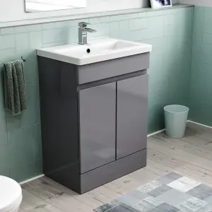 Nes Home Hinckley 600mm Freestanding Basin Vanity Unit 2 doors Steel grey Flat Pack