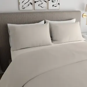 Helaena 144TC 100% Organic Cotton Percale Duvet Set (Set of 3) Ivory / Single Duvet Cover + 1 Standard Pillowcase