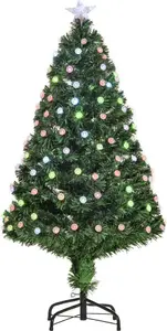 HOMCOM 4ft Prelit Christmas Tree Artificial W/Fibre Optic Decorations LED Light Holiday Home Xmas Decoration-Green | Aosom UK