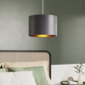 GoodHome Bodmin Charcoal Gold effect Round Lamp shade (D)30cm