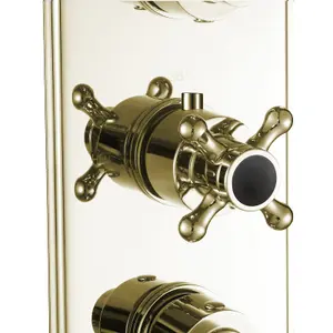 ENKI Regent English Gold Black Crosshead 2-Outlet Solid Brass Thermostatic Triple Shower Valve TSV041